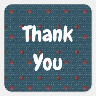 Thank You Navy Blue Red Apple Pattern Appreciation Square Sticker