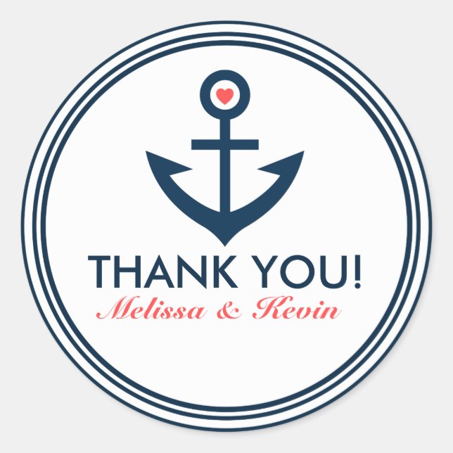 Thank you Navy BlueNautical Boat Anchor Classic Round Sticker (Front)