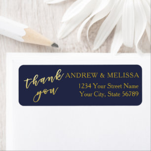 Thank you   Navy & Faux Gold Script Wedding Label