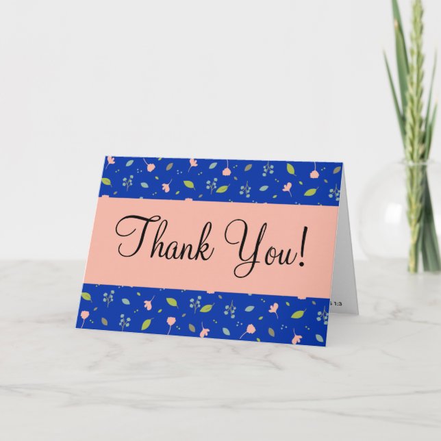 Thank You Navy & Floral Folded Thank You Card (Front)