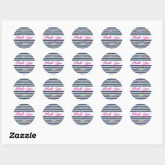 Thank you Navy pink stripes  Classic Round Sticker