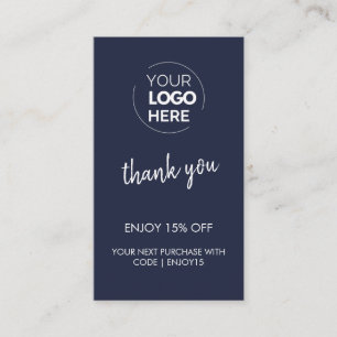 Thank You Navy Stylish Modern Logo Business Discount Card