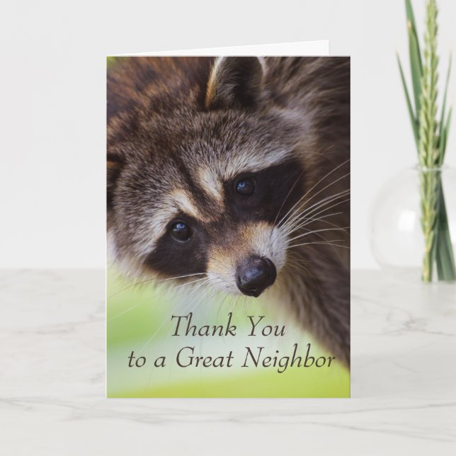 Thank You Neighbour Cute Racoon Animal Fun  Card (Front)