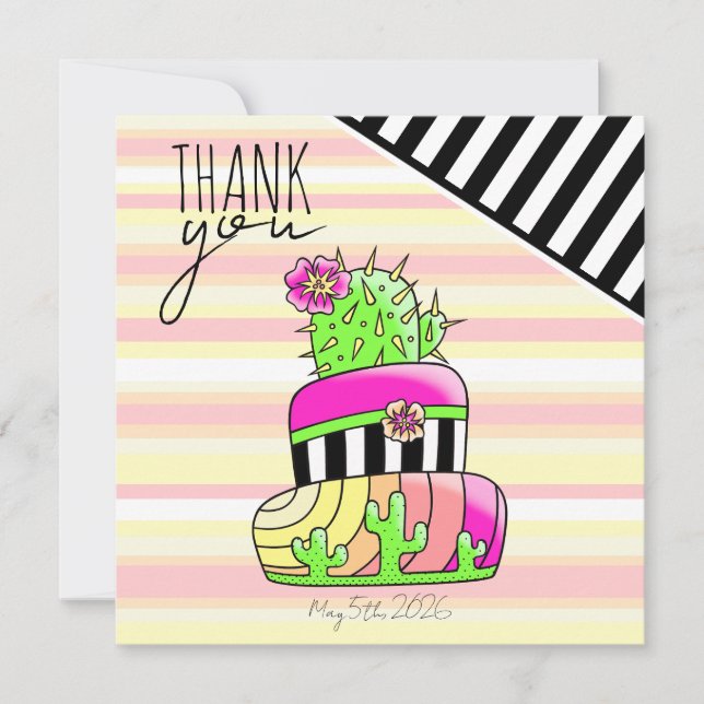 "Thank You" Neon Cactus Invitation (Front)