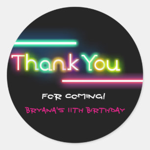 THANK YOU Neon Glow Black Birthday Party Sticker