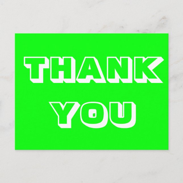 Thank you neon green white modern bold typography postcard (Front)