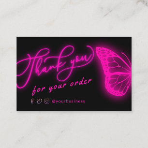 thank you neon pink butterfly business card