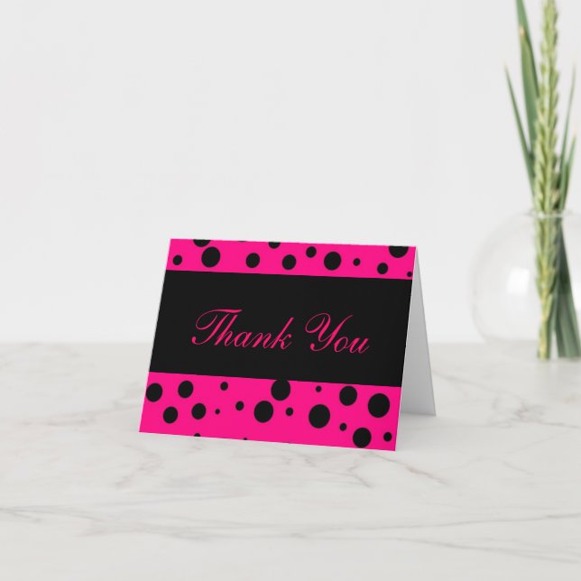 "Thank You" - Neon Pink w/ Black Dots [b] Thank You Card (Front)
