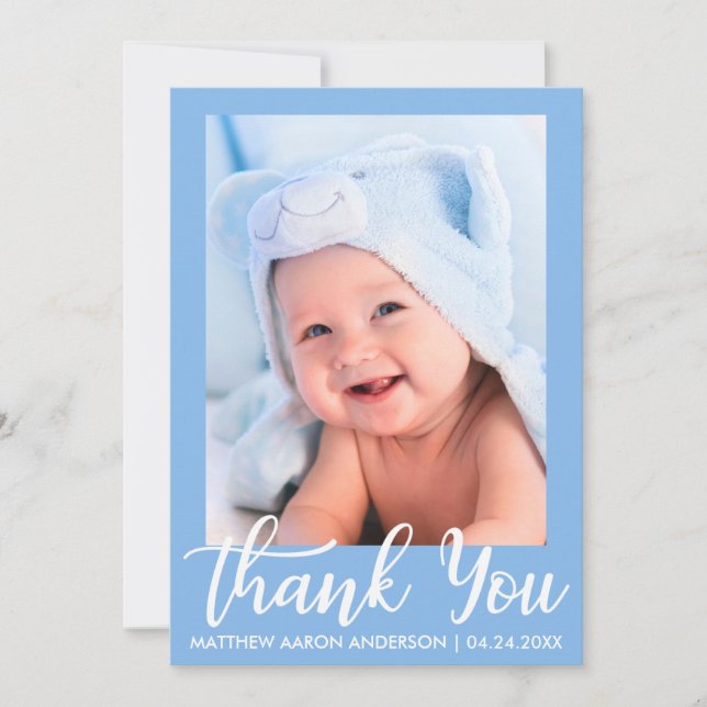 Thank You New Baby Blue Card Stripes (Front)