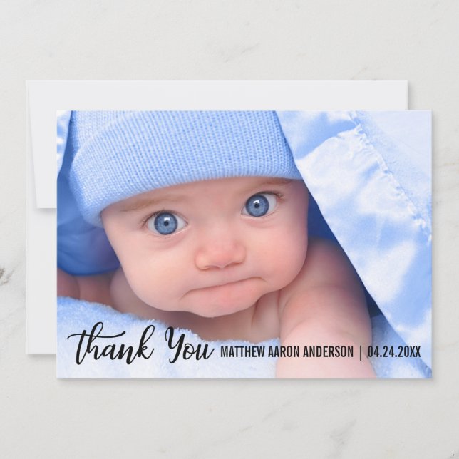 Thank You New Baby Modern Blue Back Card S (Front)