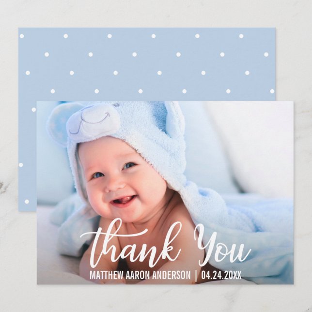 Thank You New Baby Modern Blue Dots Card (Front/Back)