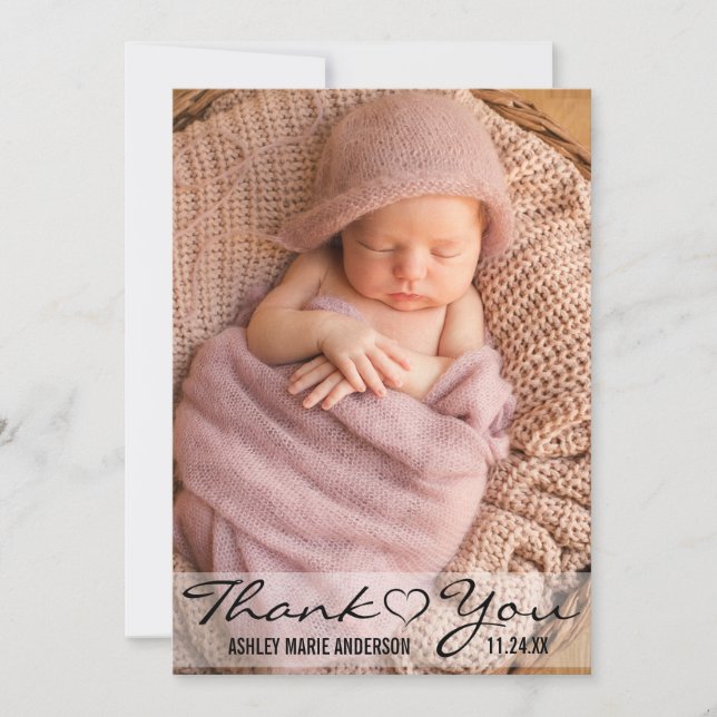 Thank You New Baby Modern Photo Heart Card (Front)