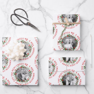 Thank You newlyweds Mr and Mrs three photo Wrapping Paper Sheet