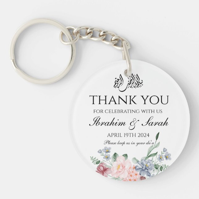 Thank You nikah muslim wedding favour floral Class Key Ring (Front)