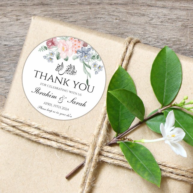 Thank You nikah muslim wedding favour floral Classic Round Sticker (Creator Uploaded)