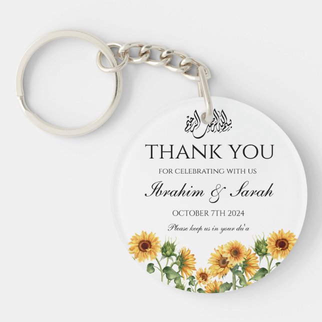 Thank You nikah muslim wedding favour floral  Key Ring (Front)