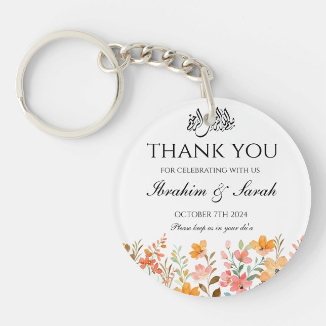 Thank You nikah muslim wedding favour floral  Key Ring (Front)