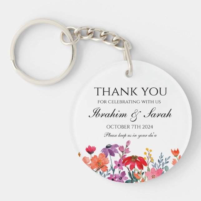 Thank You nikah muslim wedding favour floral  Key Ring (Front)