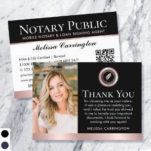Thank You Notary Public Photo Rose Gold Black Business Card