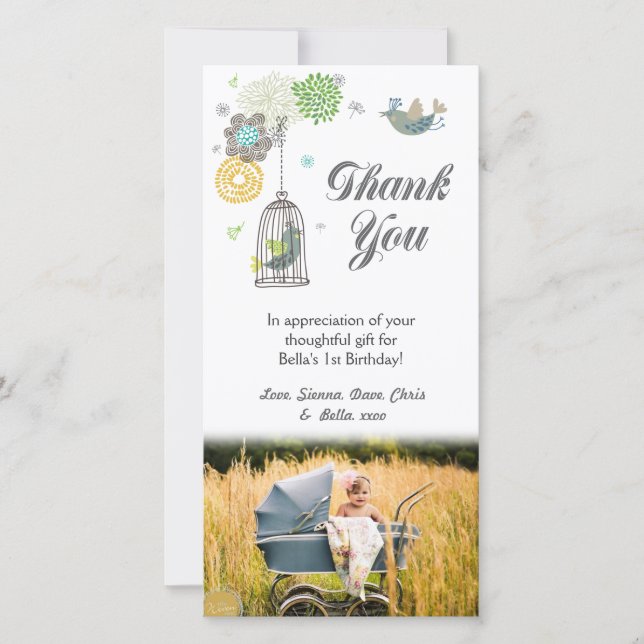 Thank You Note 1st Birthday Girls Template (Front)