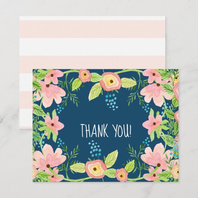 Thank You Note Baby Girl Modern Simple Boho Floral Invitation (Front/Back)