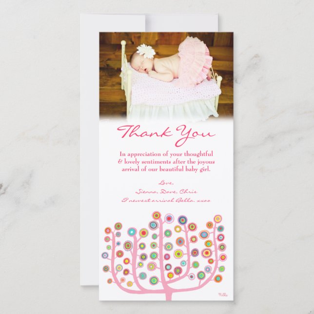 Thank You Note Baby Girl Photo Card Template (Front)