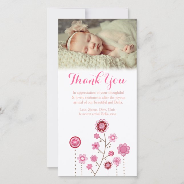 Thank You Note Baby Girl Photo Card Template (Front)