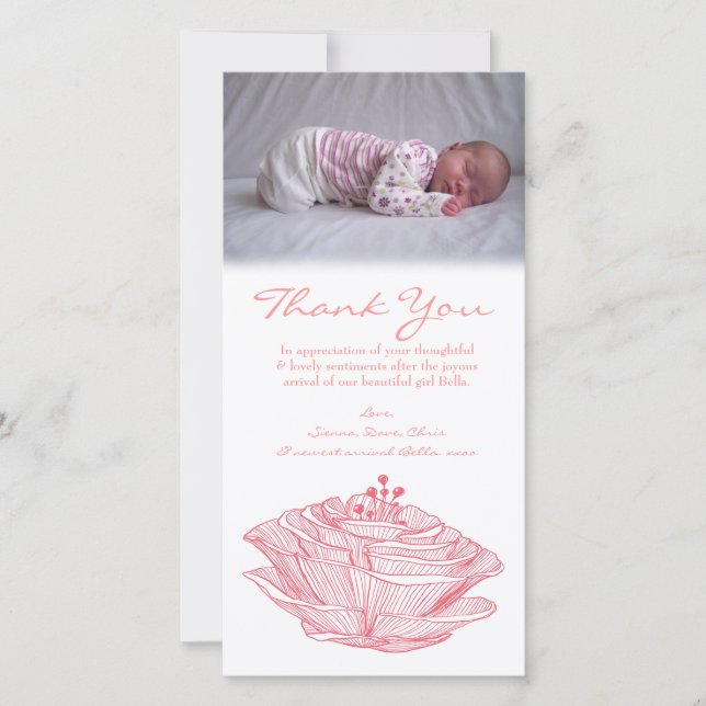 Thank You Note Baby Girl Photo Card Template (Front)