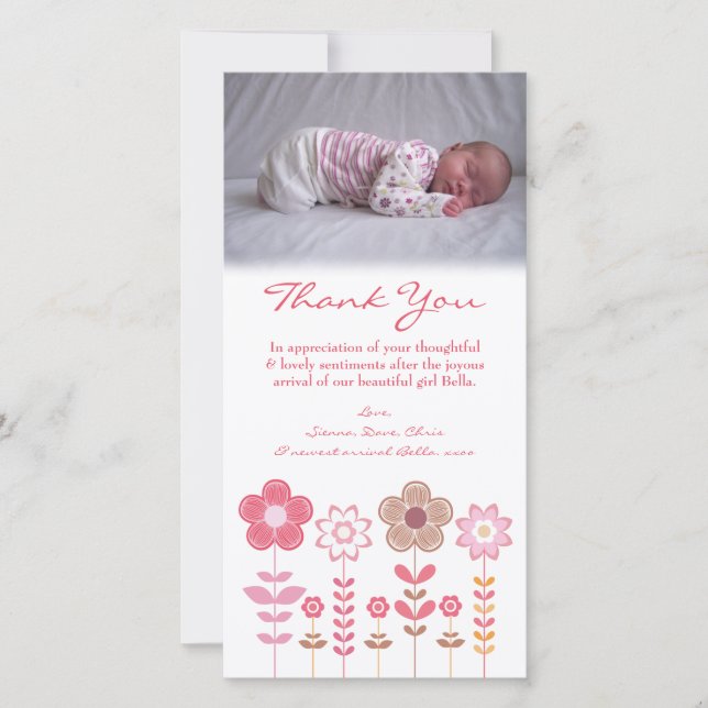 Thank You Note Baby Girl Photo Card Template (Front)