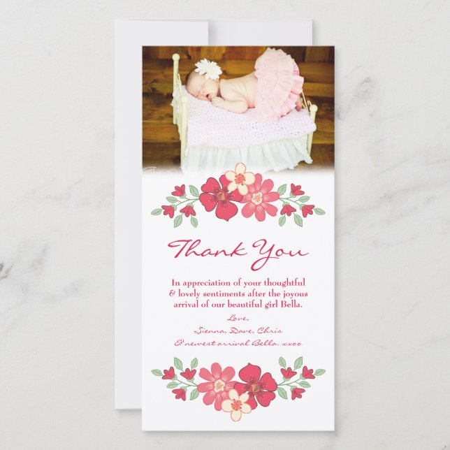 Thank You Note Baby Girl Photo Card Template (Front)
