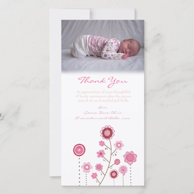 Thank You Note Baby Girl Photo Card Template (Front)