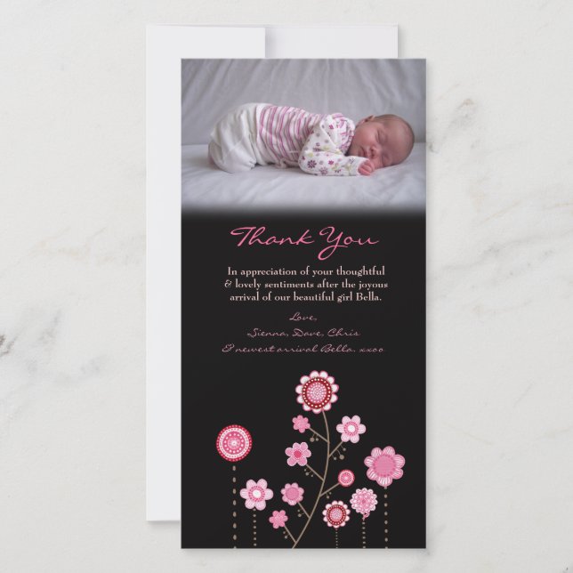 Thank You Note Baby Girl Pink Photo Card Template (Front)