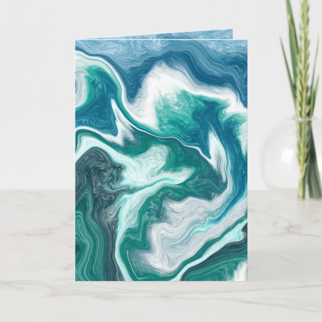 Thank You Note Blue Marble Fluid Art Card (Front)