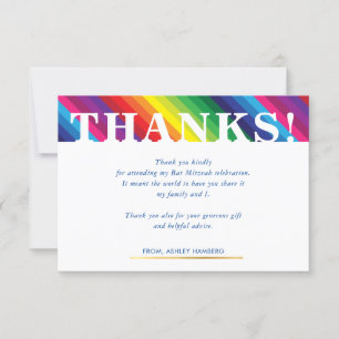 THANK YOU NOTE bright bold colourful rainbow strip RSVP Card