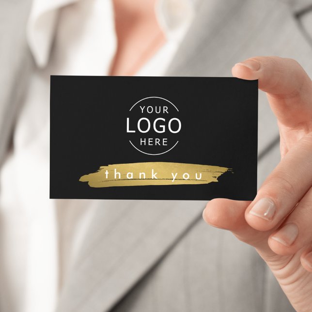 Thank You Note Business Card Insert (Black background, white logo, gold smudge detail - Business Thank You Card)