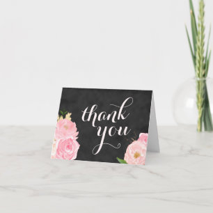 thank you note card   chalkboard with pink flowers
