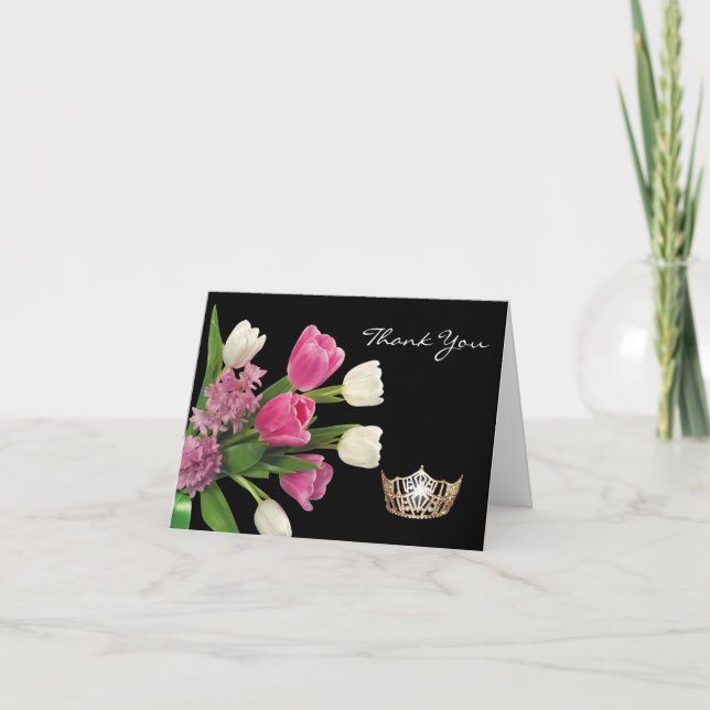 Thank You Note Card-Crown & Flowers (Front)