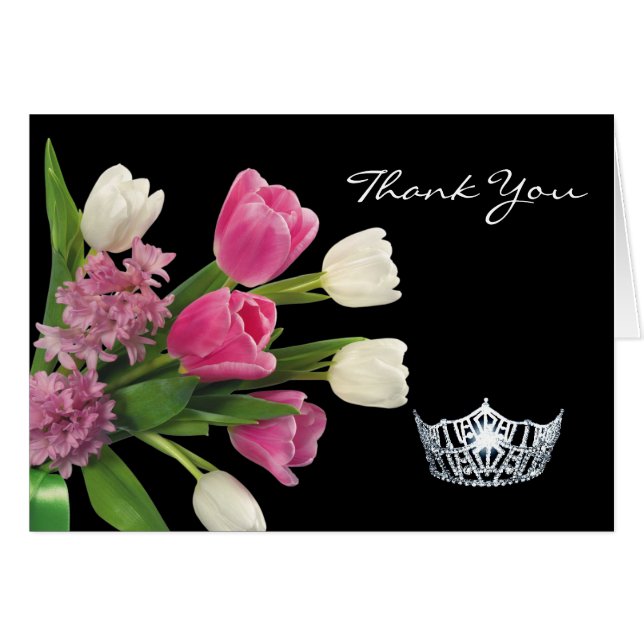 Thank You Note Card-Crown & Flowers (Front Horizontal)