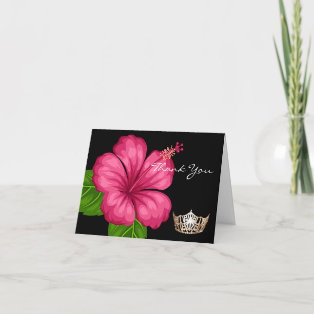 Thank You Note Card-Crown & Pink Hibiscus Flower (Front)
