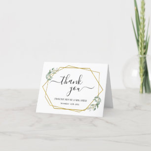 Thank You Note Card Greenery Gold Wedding Folded