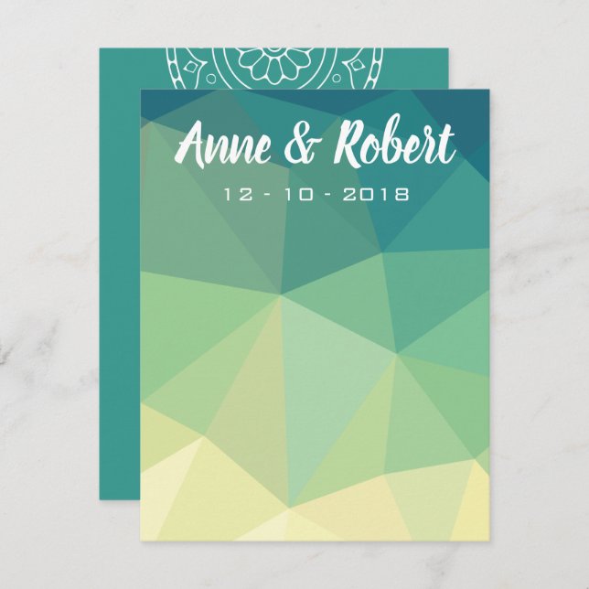 Thank you note card in green yellow mandala (Front/Back)