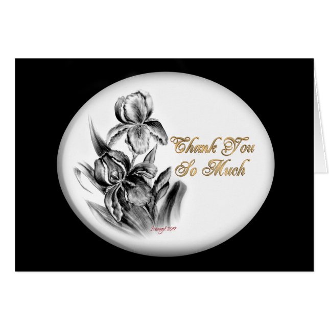 Thank you note card ,Iris sketch (Front Horizontal)