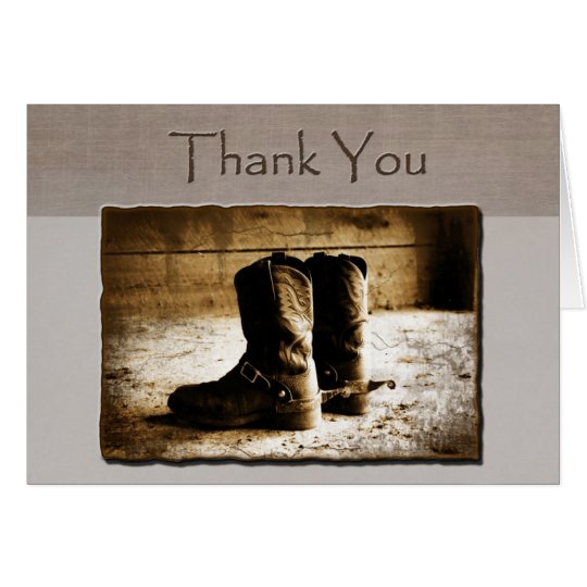 Thank You Note Card of Rustic Boots in sepia-weste