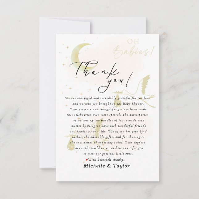 Thank you Note Card Oh Babies! Neutral Twins Stork (Front)