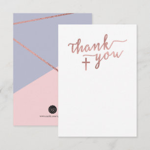Thank You Note Card, Rose Gold Cross Invitation
