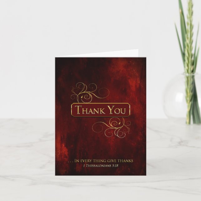 Thank You Note Cards - Christian- Red Texture/Gold (Front)