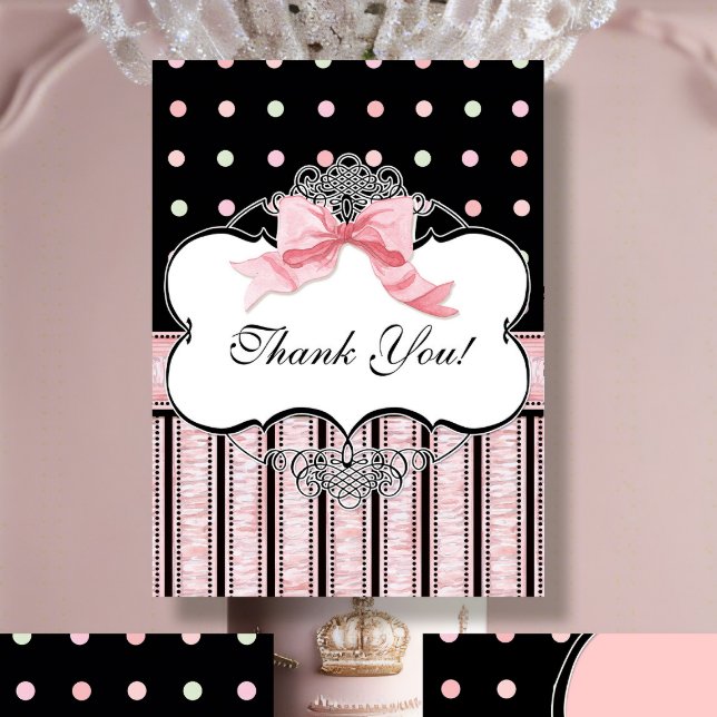 Thank You Note Cards - French Bow Dot Swirl vs2 (Creator Uploaded)
