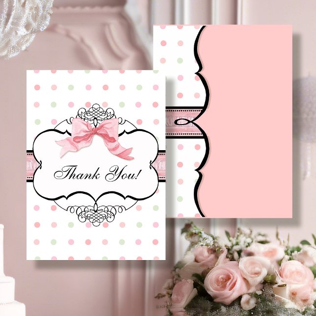 Thank You Note Cards - French Bow Dot Swirl vs2 (Creator Uploaded)