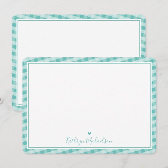 THANK YOU NOTE cute gingham pattern pretty mint (Front/Back)