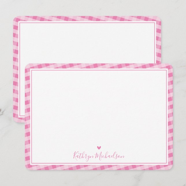 THANK YOU NOTE cute gingham pattern pretty pink (Front/Back)